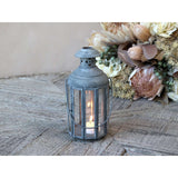 Antique Zinc Lantern - 10 Sided Glazed Design in Aged Grey Metal for Table or Hanging - Home Deco London