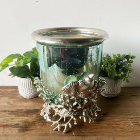 Aqua Glass Hurricane Lantern - Large Nickel Candle Holder for Modern Dining & Living Areas - Home Deco London