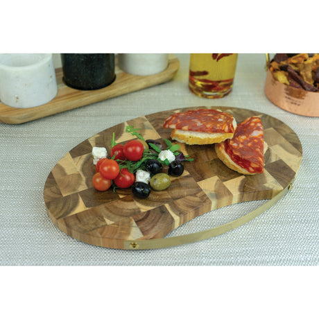 Artesà 32cm Oval Wooden Serving Platter with Brass Handle - Elegant Acacia Board for Parties - Home Deco London