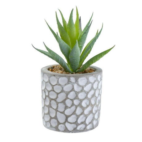 Artificial Aloe Vera Succulent in Grey Patterned Cement Pot - 11.5cm Home Decor - Home Deco London