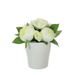 Ceramic pot of cream peonies artificial, showcasing beautiful artificial cream peonies perfect for home decor or as a thoughtful gift