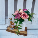 Artificial Peony Arrangement in White Ceramic Vase with Dusky Blooms and Greenery - 38cm Tall - Home Deco London