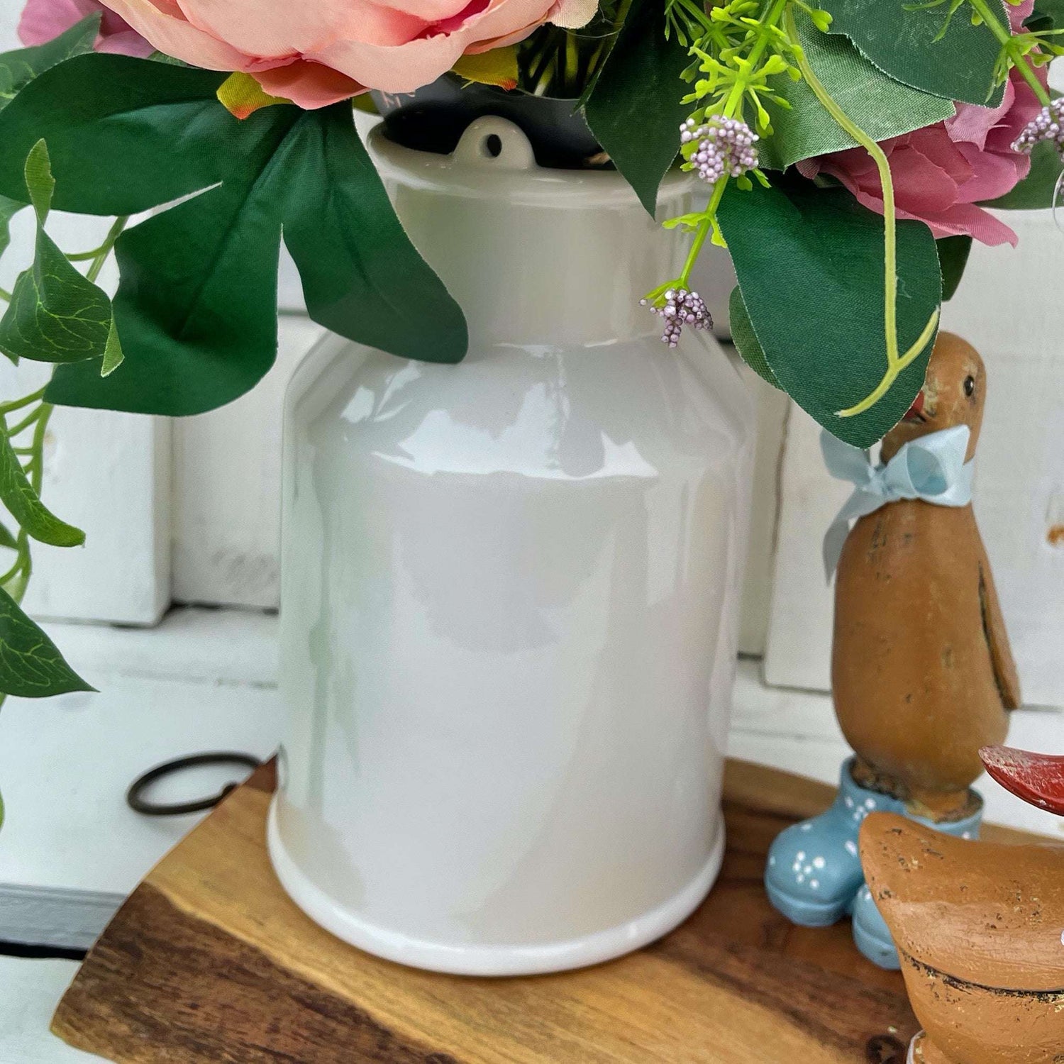Artificial Peony Arrangement in White Ceramic Vase with Dusky Blooms and Greenery - 38cm Tall - Home Deco London