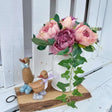Artificial Peony Arrangement in White Ceramic Vase with Dusky Blooms and Greenery - 38cm Tall - Home Deco London