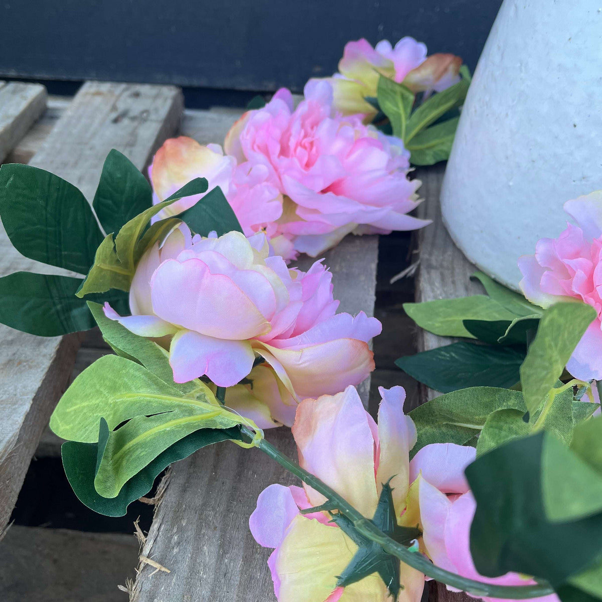 Artificial Peony Garland 180cm - Elegant Pink Floral Décor for Mantlepieces and Arches - Home Deco London