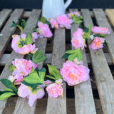 Artificial Peony Garland 180cm - Elegant Pink Floral Décor for Mantlepieces and Arches - Home Deco London