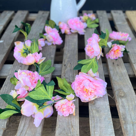 Artificial Peony Garland 180cm - Elegant Pink Floral Décor for Mantlepieces and Arches - Home Deco London
