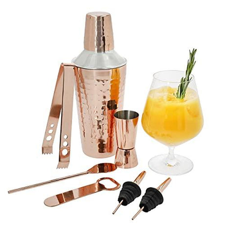 BarCraft 7 Piece Cocktail Making Set with Copper Finish - Includes Shaker, Jigger & More - Home Deco London