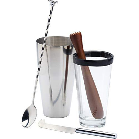 BarCraft Mojito Cocktail Making Kit - 5 Piece Set with Boston Shaker, Muddler & Tools - Home Deco London