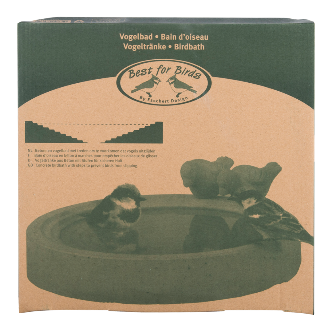 Cement Bird Bath with Charming Sitting Bird - Ideal for Garden Birds, 29.3cm Diameter - Home Deco London