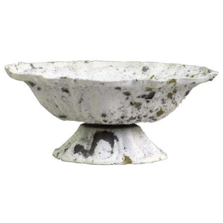 Chic Antique Decorative Metal Bowl on Foot - Small Shabby Chic Bowl in Antique White, 10cm Diameter - Home Deco London