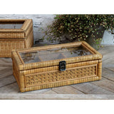 Chic Antique Decorative Storage Box With 3 Compartments - Rattan & Glass, Ideal For Keepsakes - Home Deco London