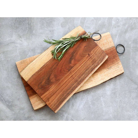 Chic Antique Medium Tapas Serving Board With Iron Handle - Oiled Acacia Wood Design - Home Deco London