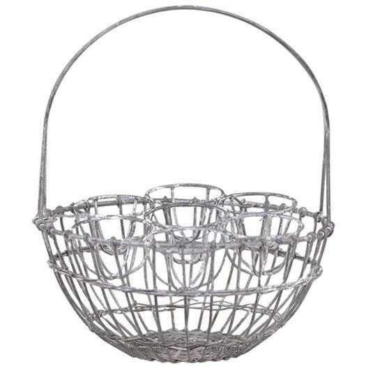 Chic Antique Metal Egg Basket for 7 Eggs - Antique Zinc Wire Design, H22/D18 cm - Home Deco London