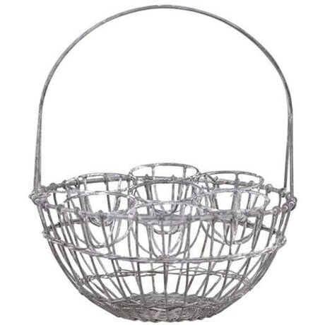 Chic Antique Metal Egg Basket for 7 Eggs - Antique Zinc Wire Design, H22/D18 cm - Home Deco London