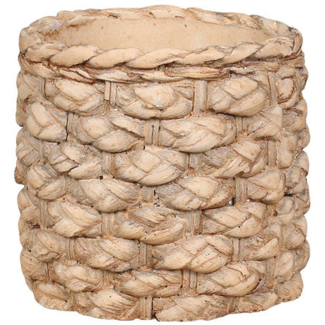 Corte Small Braided Pattern Flowerpot - Antique Cement, Waterproof Design, H11/D12 cm - Home Deco London