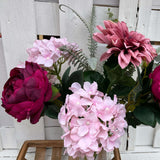 Dahlia Flower Arrangement: Millicent & Monarch Blooms in Elegant Glass Vase, 56cm Tall - Home Deco London