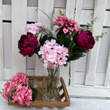 Dahlia Flower Arrangement: Millicent & Monarch Blooms in Elegant Glass Vase, 56cm Tall - Home Deco London