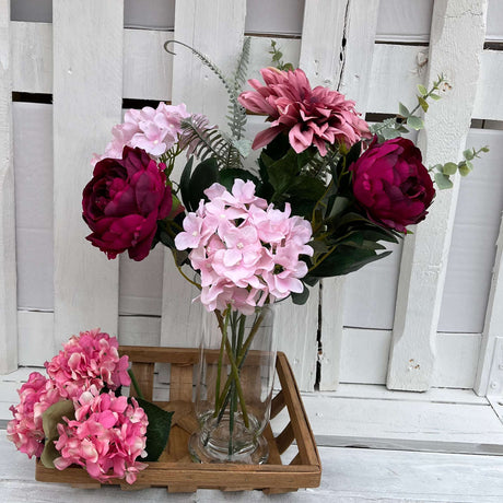 Dahlia Flower Arrangement: Millicent & Monarch Blooms in Elegant Glass Vase, 56cm Tall - Home Deco London