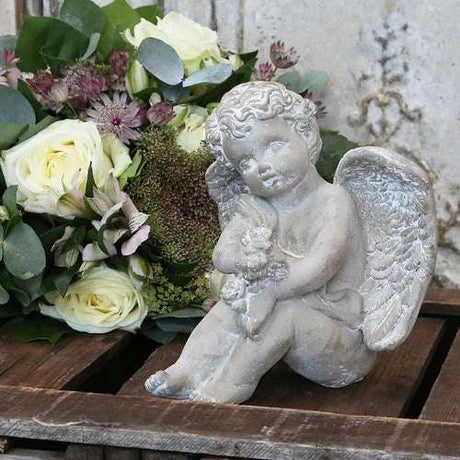 Decorative Angel Figurine in Warm French Grey - Elegant Cement Home Decor - Home Deco London