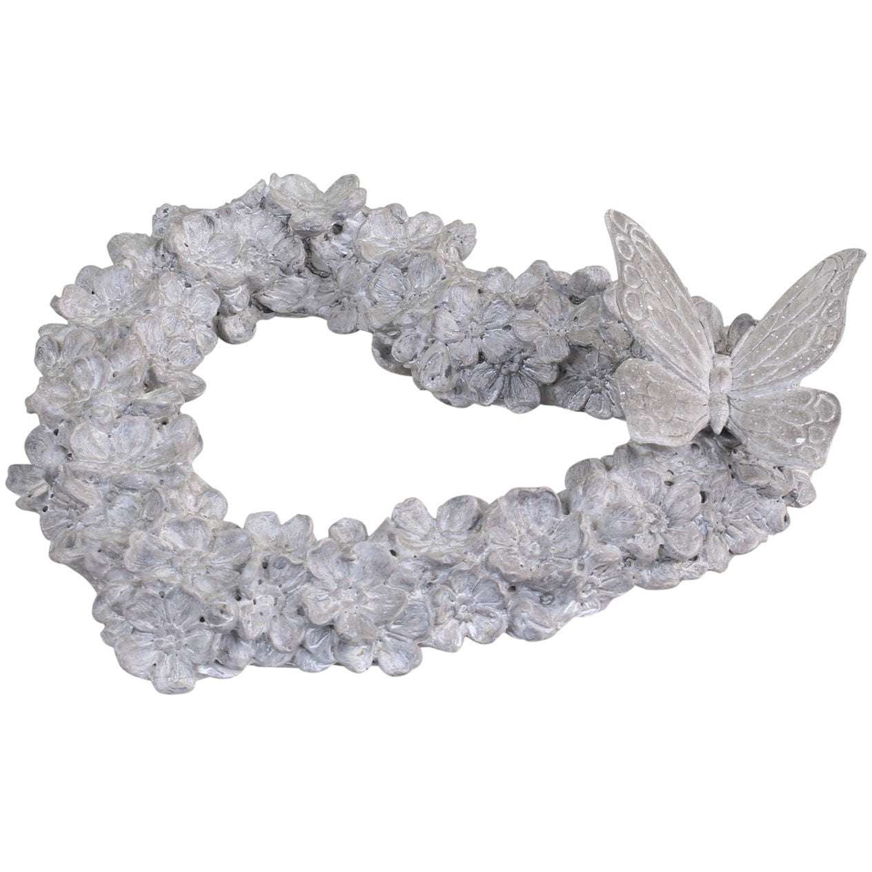Decorative Heart With Butterfly - Antique Zinc Resin Design, 16H x 17L x 4W cm - Home Deco London