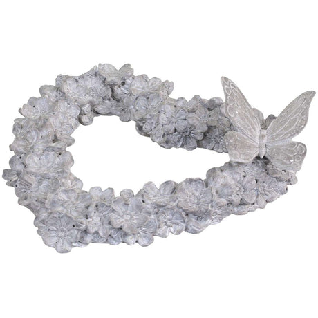 Decorative Heart With Butterfly - Antique Zinc Resin Design, 16H x 17L x 4W cm - Home Deco London