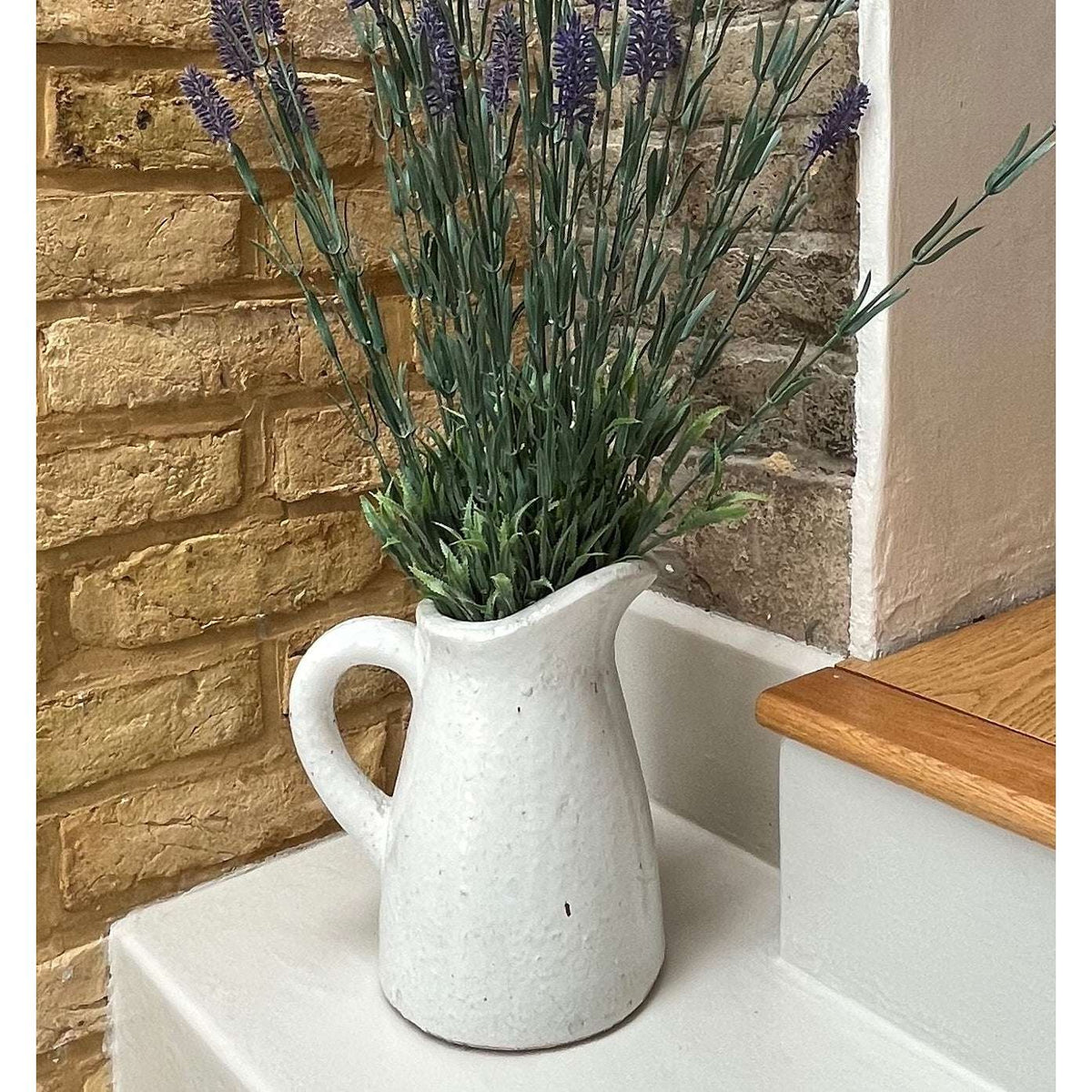 Decorative White Jug with Tilted Spout – Aged Finish Stoneware, 28cm High - Home Deco London