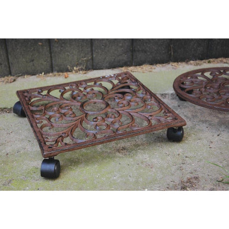 Durable Cast Iron Plant Trolley - Square Design, Easy to Move, 30 kg Capacity - Home Deco London