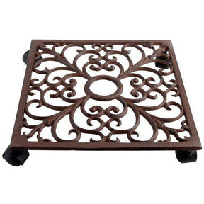 Durable Cast Iron Plant Trolley - Square Design, Easy to Move, 30 kg Capacity - Home Deco London
