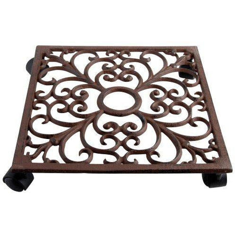 Durable Cast Iron Plant Trolley - Square Design, Easy to Move, 30 kg Capacity - Home Deco London