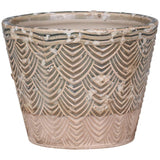 Dusty Green Ceramic Flowerpot with Fan Pattern - Medium Size 11cm Height, 13cm Diameter - Home Deco London