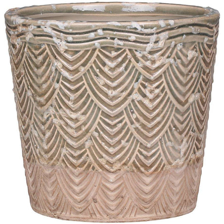Dusty Green Ceramic Plant Pot with Elegant Flowerpot Fan Pattern by Chic Antique - Home Deco London