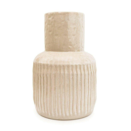 Elegant Cream Wide Neck Vase With Ridges - 30cm Smooth Finish For Chic Home Décor - Home Deco London