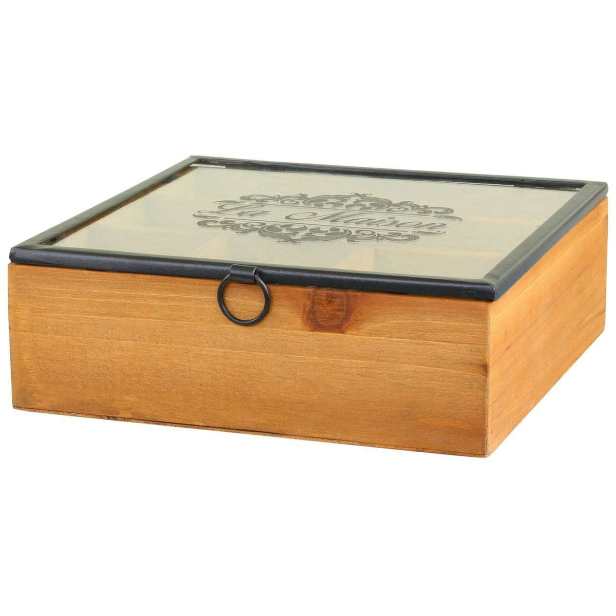 Elegant French Wooden Box With Glass Lid - 5 Compartments for Stylish Storage - Home Deco London