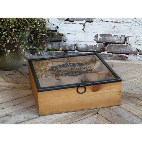 Elegant French Wooden Box With Glass Lid - 5 Compartments for Stylish Storage - Home Deco London
