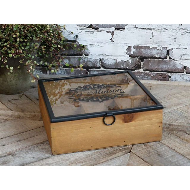 Elegant French Wooden Box With Glass Lid - 5 Compartments for Stylish Storage - Home Deco London