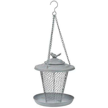 Elegant Grey Metal Hanging Bird Feeder with Vintage Lantern-Style Design - Home Deco London