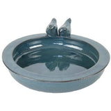 Elegant Petrol Blue Ceramic Bird Bath with Decorative Birds - 30.7 x 32.9 x 10.9 cm - Home Deco London