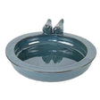 Elegant Petrol Blue Ceramic Bird Bath with Decorative Birds - 30.7 x 32.9 x 10.9 cm - Home Deco London