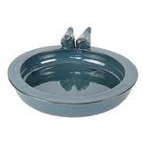 Elegant Petrol Blue Ceramic Bird Bath with Decorative Birds - 30.7 x 32.9 x 10.9 cm - Home Deco London