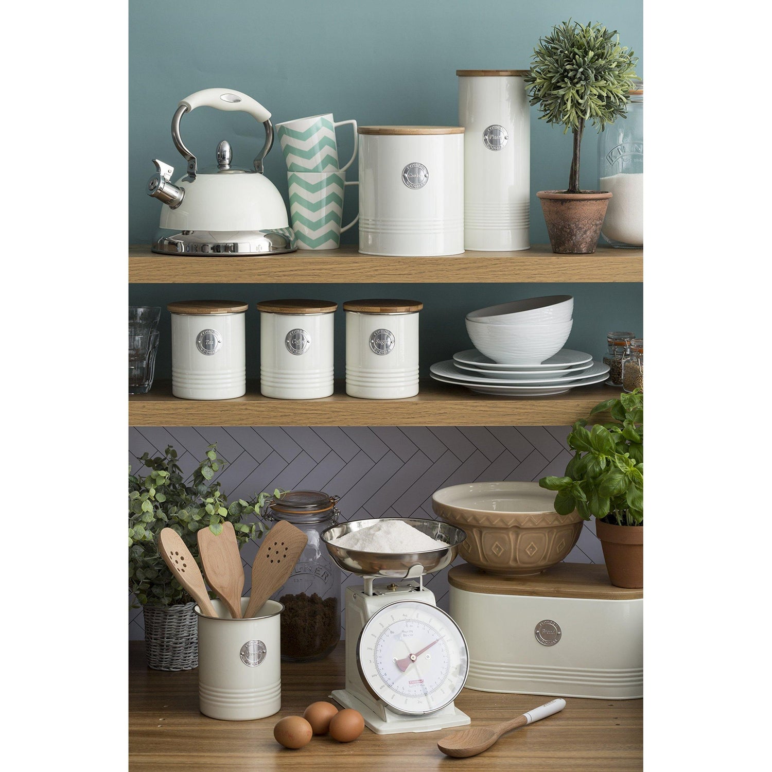 Elegant Typhoon Living Cream Bread Bin with Sustainable Bamboo Lid – Stylish Kitchen Storage - Home Deco London