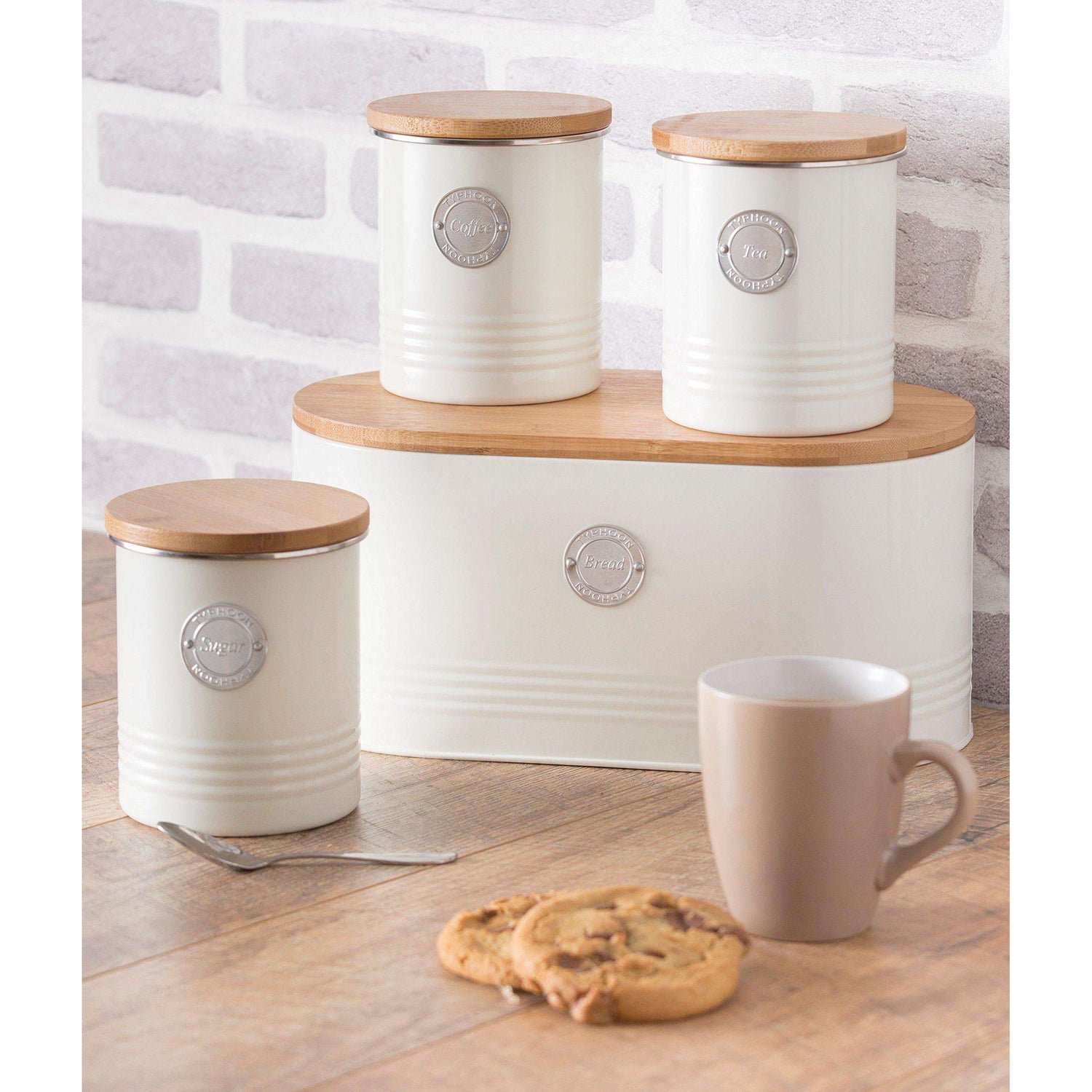 Elegant Typhoon Living Cream Bread Bin with Sustainable Bamboo Lid – Stylish Kitchen Storage - Home Deco London