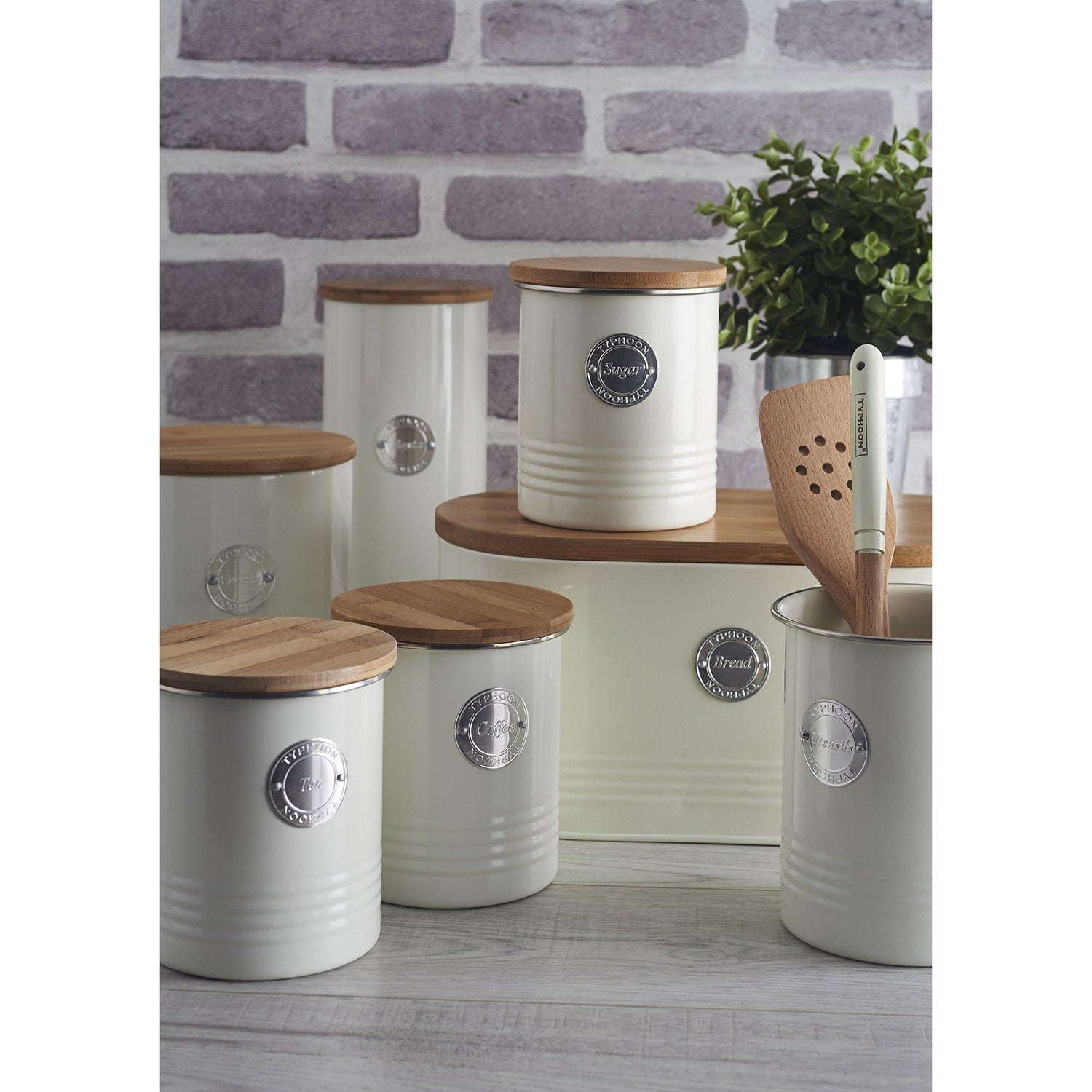 Elegant Typhoon Living Cream Bread Bin with Sustainable Bamboo Lid – Stylish Kitchen Storage - Home Deco London