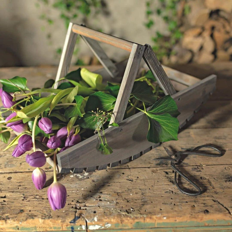 Esschert Design Flower Picking Trug - Half Round Pine Wood Basket with Carry Handles - Home Deco London