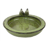 Esschert Design Green Bird Bath - Round Ceramic for Drinking and Bathing, 30.7cm x 32.9cm x 10.9cm - Home Deco London