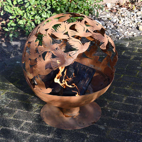 Fire Bowl Garden - Flock of Birds Laser Cut Cast Iron Design for Patio or Garden Ambiance 59x64cm - Home Deco London