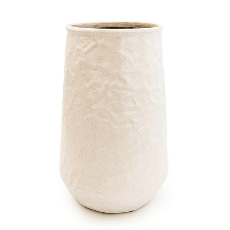 Handmade 34.5cm Cream Conical Vase with Textured Design for Flowers - Home Deco London