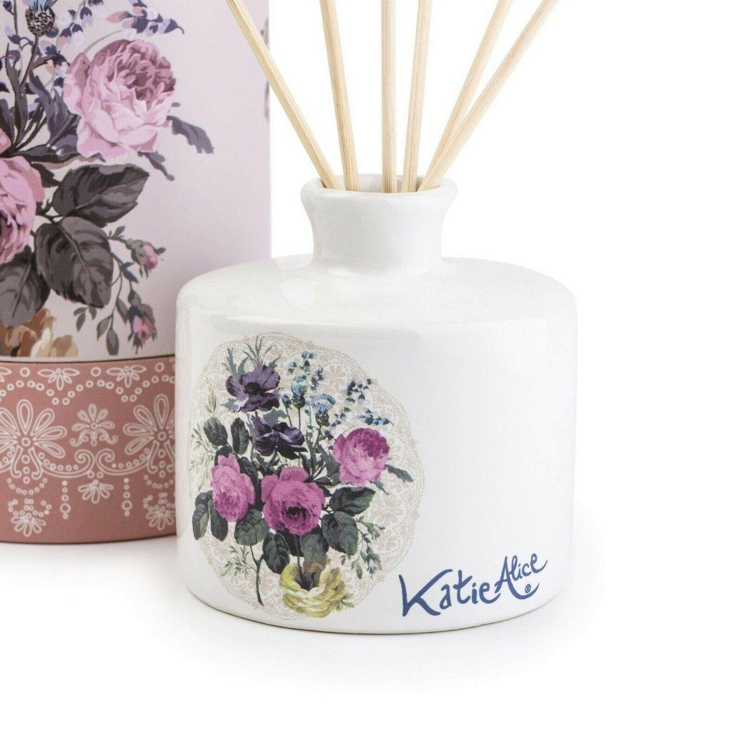 Katie Alice Ceramic Reed Diffuser - Angel Flower Scent, 150ml, Wild Apricity Design - Home Deco London