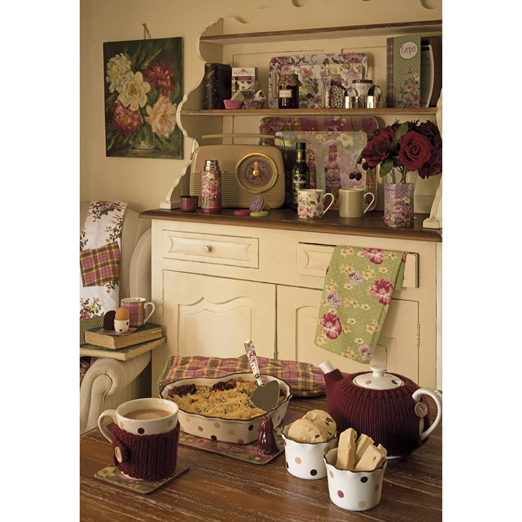Katie Alice Highland Fling Shabby Chic Tea Towel & Tin Set - 100% Cotton, Gift Boxed, Machine Washable - Home Deco London