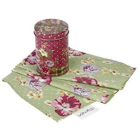 Katie Alice Highland Fling Shabby Chic Tea Towel & Tin Set - 100% Cotton, Gift Boxed, Machine Washable - Home Deco London